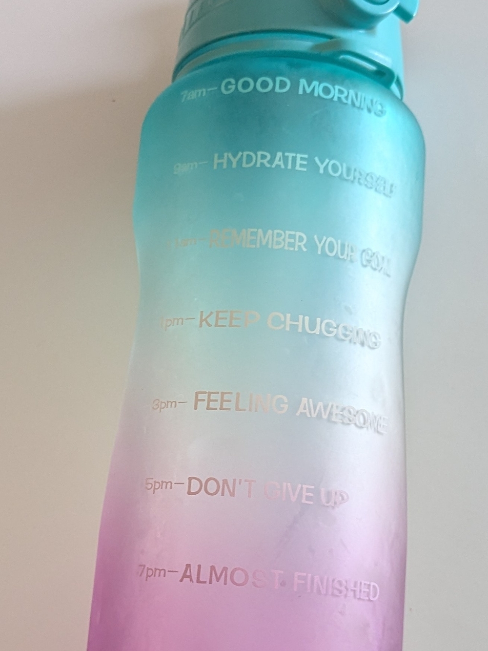 Gradient Aqua to Pink Motivational Water Bottle 64oz BPA Free